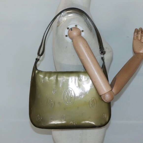 CARTIER Happy Birthday Shoulder Bag Enamel Khaki Silver Auth - Picture 1 of 15